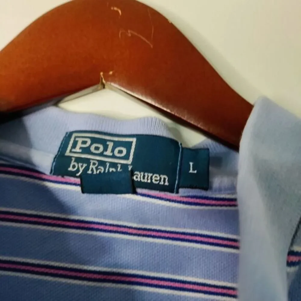 RALPH LAUREN POLO‎ Classic Fit Men L Golf Shirt Purple/Pink Striped Short Sleeve